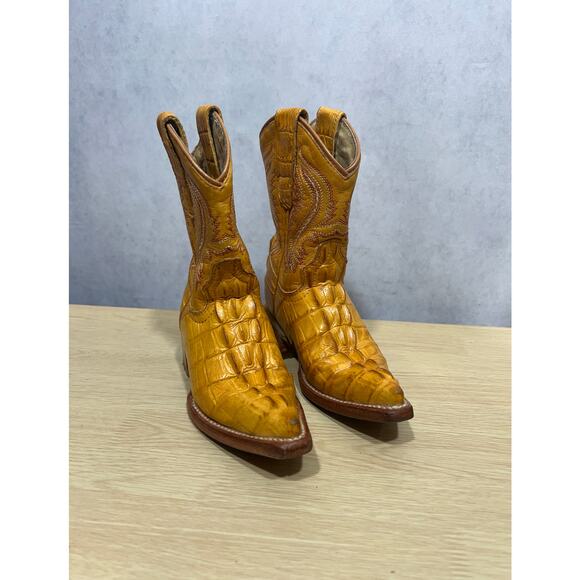 Arango Western Cowboy Yellow Alligator Pointed Toe Kids Boots Size USA 13 Mex 20 - Picture 2 of 9